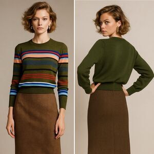 Sonia by Sonia Rykiel Wool Striped Sweater Pre-Fall 2017 Sz L Retro French Chic